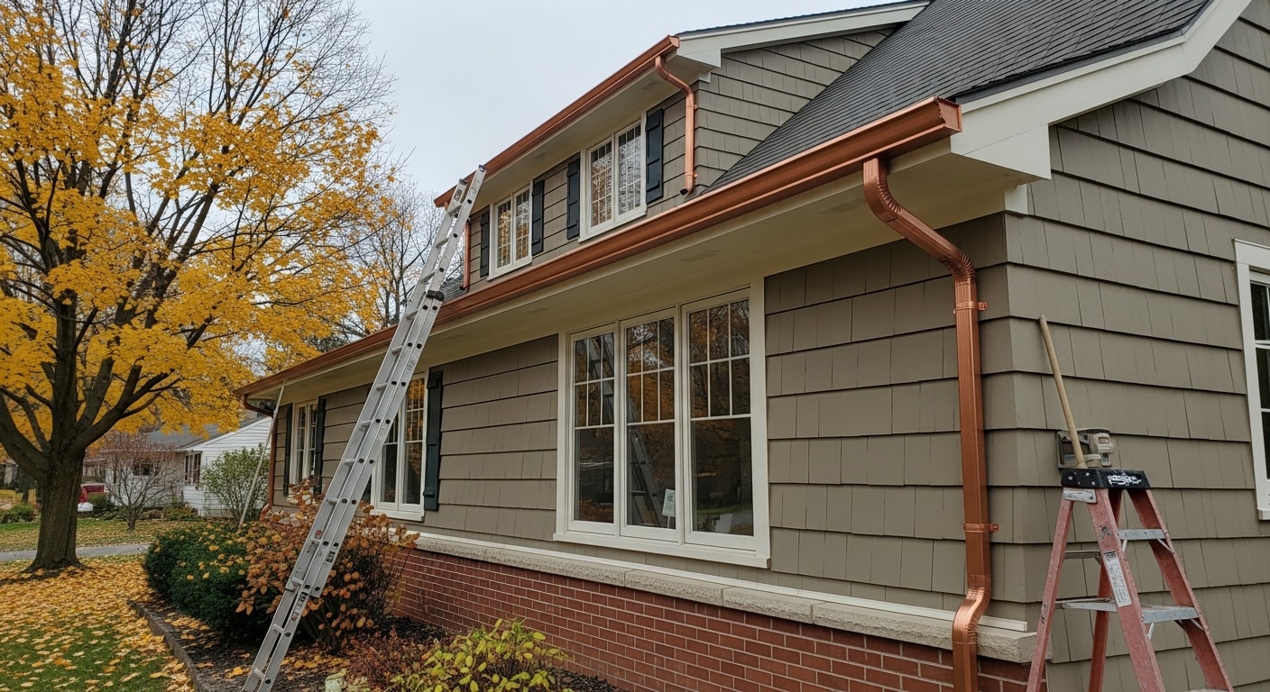 New gutters installed along roofline of home