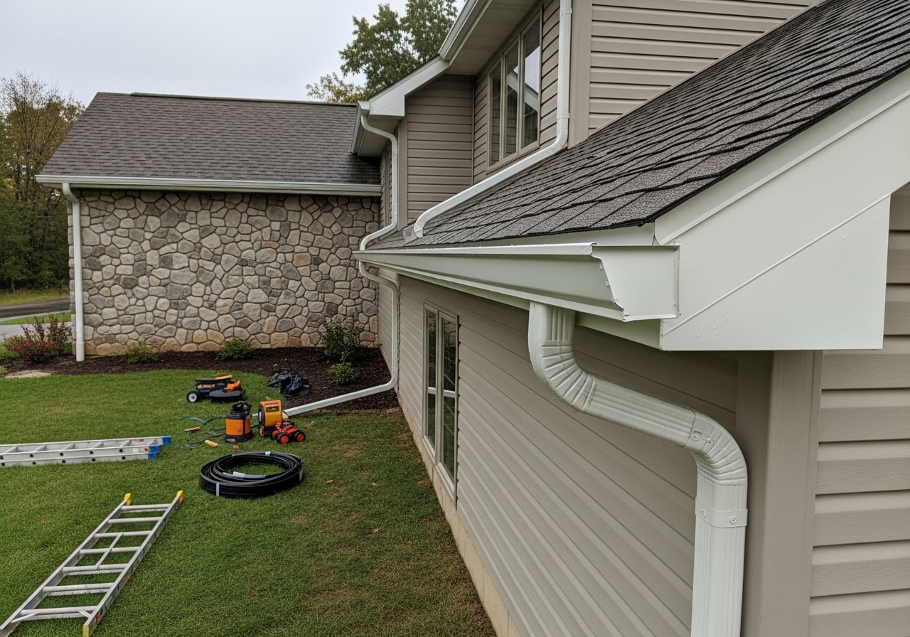 New K-style gutters and downspouts installed on two-story home in Herkimer NY