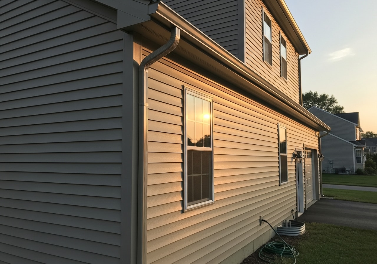 Fiber cement siding and new gutter system on home exterior in Marcy NY