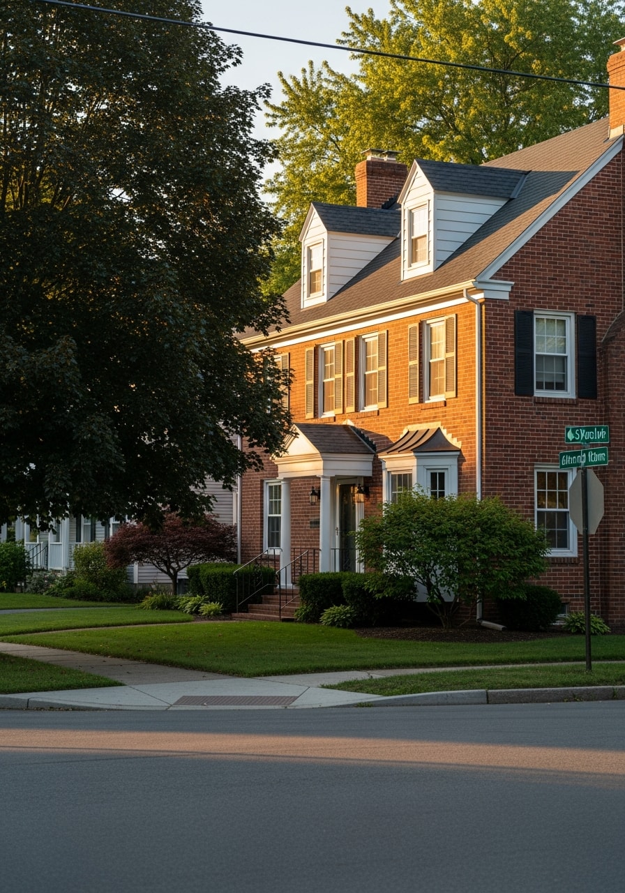 A Syracuse homeowner gesturing toward their home's entrance with confidence and satisfaction.
